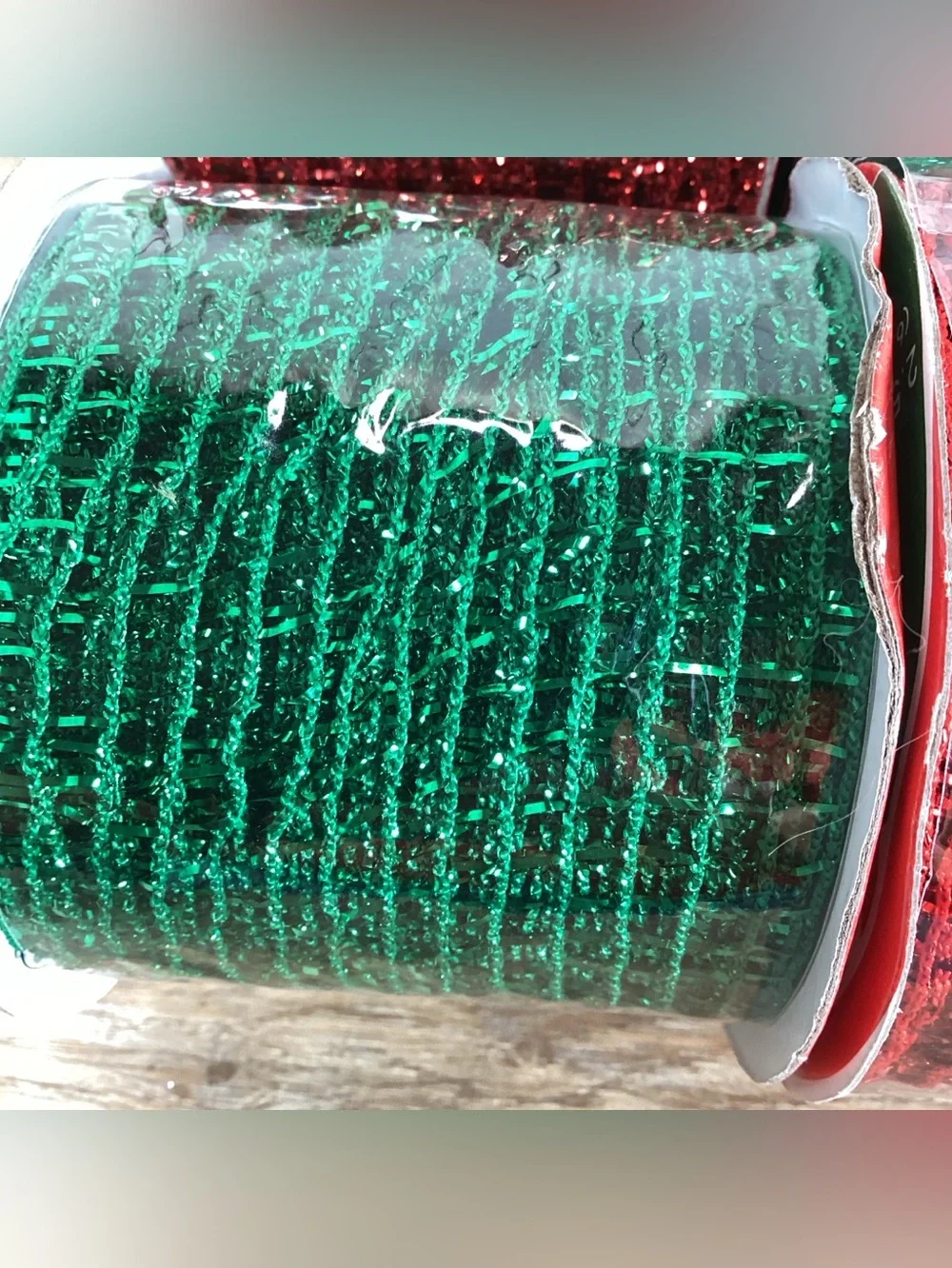 Lot 4 Spools New Mesh Glitter Red & Green Craft Ribbon 9 Feet x 2.5 Inches